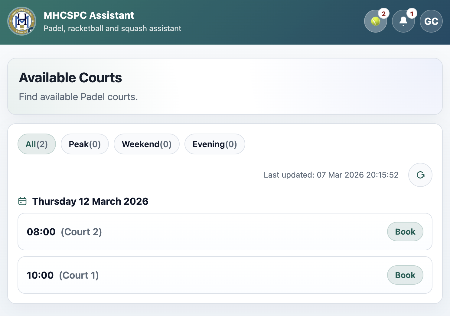 Available courts view